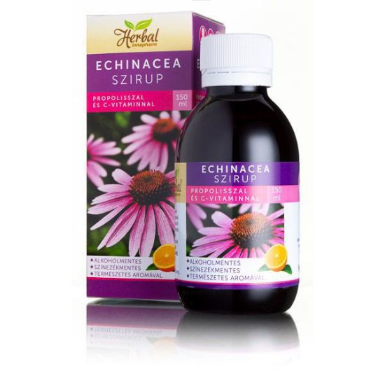 Kép InnoPharm Herbal Echinacea szirup propolisszal és C-vitaminnal, narancs ízű étrend-kiegészítő 150 ml